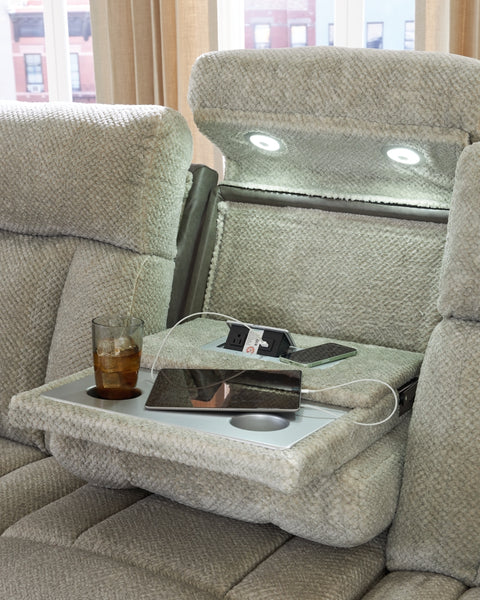 Stately Check PWR REC Sofa with ADJ Headrest