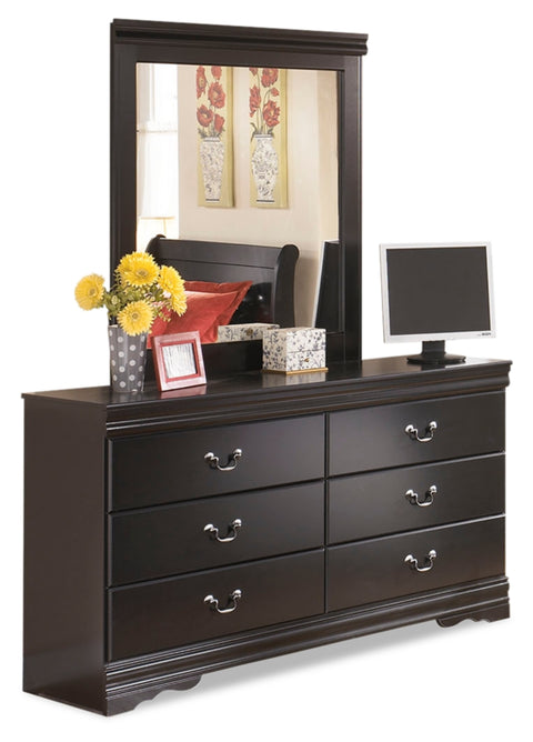 Huey Vineyard Full Sleigh Headboard Bed with Mirrored Dresser, Chest and 2 Nightstands
