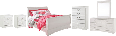 Anarasia Full Sleigh Bed with Mirrored Dresser, Chest and 2 Nightstands