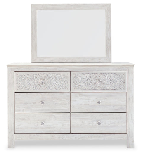 Paxberry King Panel Bed with Mirrored Dresser and 2 Nightstands