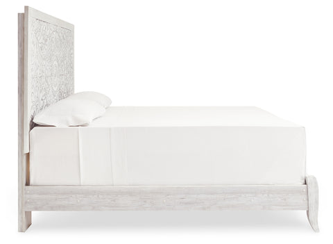 Paxberry King Panel Bed with Mirrored Dresser, Chest and Nightstand