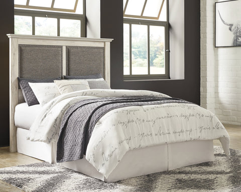 Cambeck King/California King Upholstered Panel Headboard with Mirrored Dresser, Chest and Nightstand