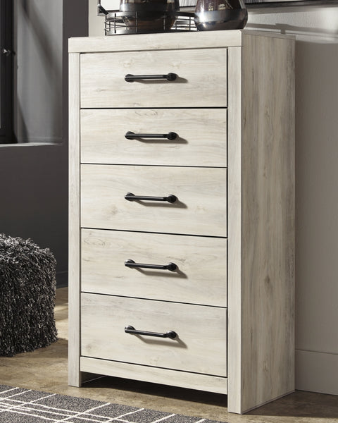 Cambeck King Upholstered Panel Bed with Mirrored Dresser and Chest