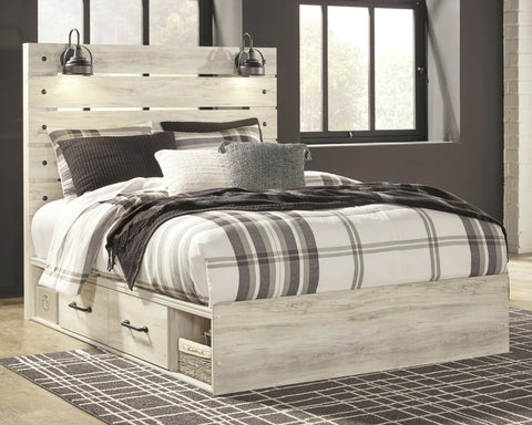 Cambeck Queen Panel Bed with 2 Storage Drawers with Mirrored Dresser