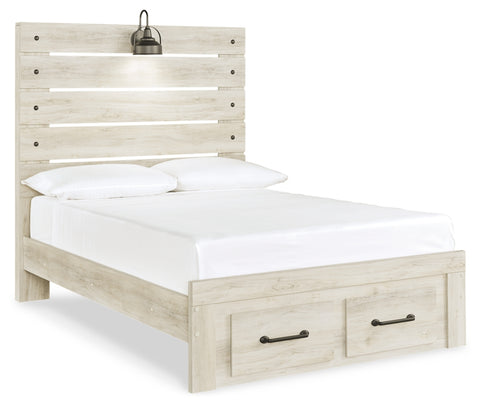 Cambeck Full Panel Bed with 2 Storage Drawers with Mirrored Dresser and 2 Nightstands