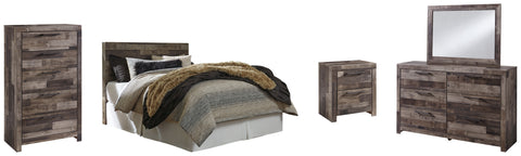 Derekson Queen/Full Panel Headboard Bed with Mirrored Dresser, Chest and Nightstand