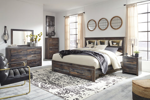 Drystan King Bookcase Bed with 2 Storage Drawers with Mirrored Dresser and 2 Nightstands