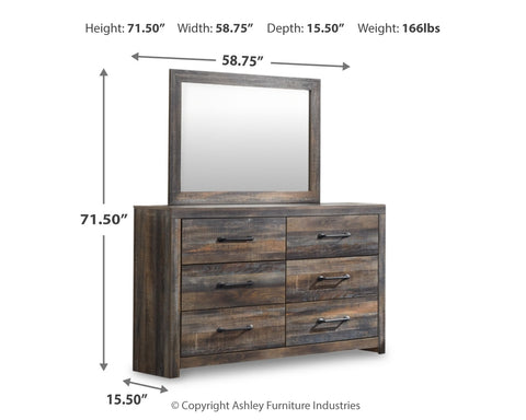 Drystan Queen Panel Bed with Mirrored Dresser and Nightstand