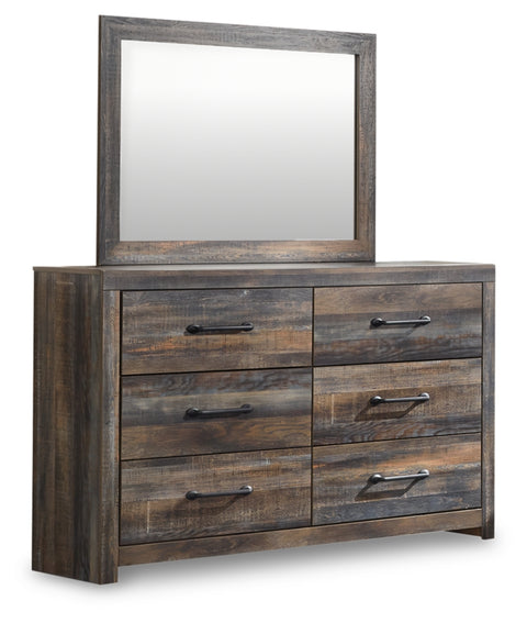 Drystan Queen Panel Bed with 2 Storage Drawers with Mirrored Dresser and Nightstand