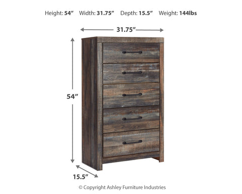 Drystan Queen Panel Headboard Bed with Mirrored Dresser, Chest and 2 Nightstands