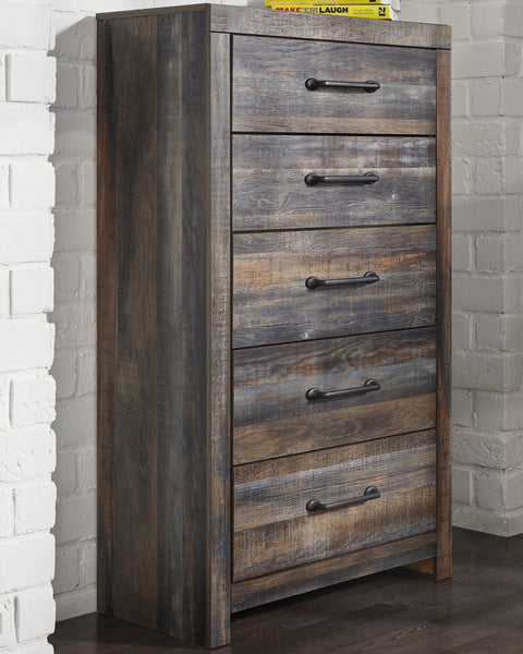 Drystan Queen Panel Headboard Bed with Mirrored Dresser, Chest and 2 Nightstands