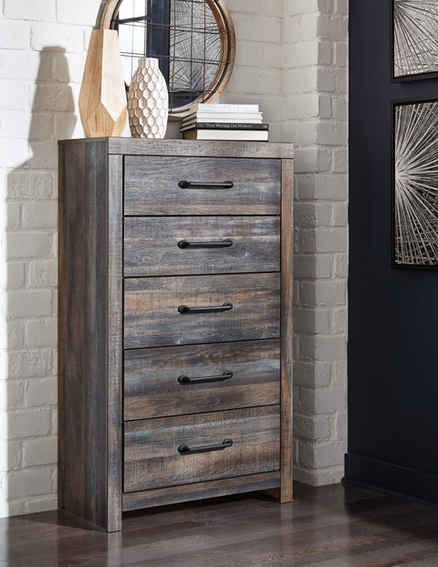 Drystan Full Bookcase Headboard Bed with Mirrored Dresser and Chest