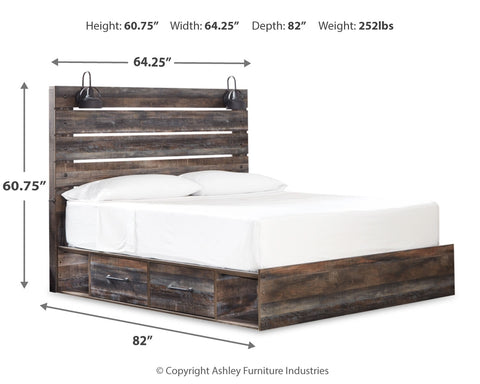Drystan King Panel Bed with 4 Storage Drawers with Mirrored Dresser and Chest
