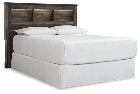 Drystan Queen/Full Bookcase Headboard Bed with Mirrored Dresser, Chest and Nightstand