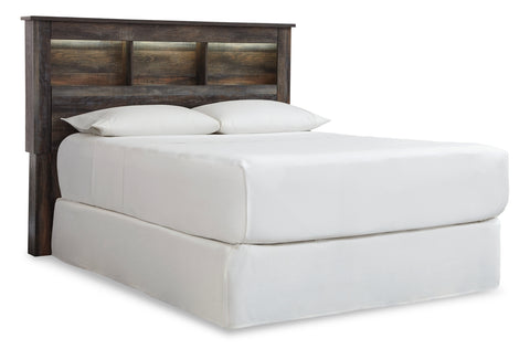 Drystan Queen/Full Bookcase Headboard Bed with Mirrored Dresser and 2 Nightstands