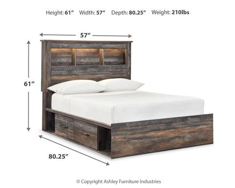 Drystan Full Bookcase Bed with 4 Storage Drawers with Mirrored Dresser, Chest and 2 Nightstands