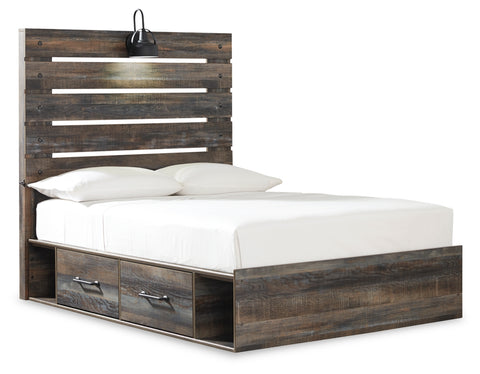 Drystan Full Panel Bed with 2 Storage Drawers with Mirrored Dresser, Chest and 2 Nightstands