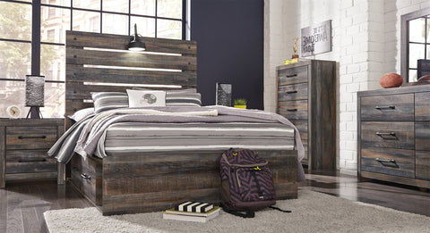 Drystan Full Panel Bed with 4 Storage Drawers