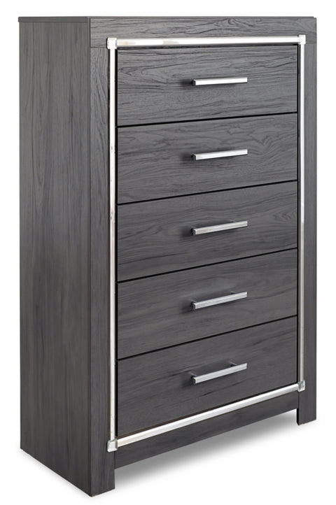 Lodanna Queen/Full Upholstered Panel Headboard Bed with Mirrored Dresser and Chest