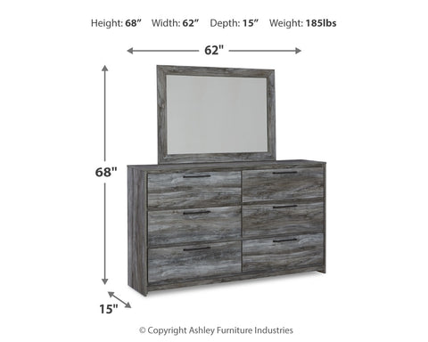 Baystorm Queen Panel Headboard with Mirrored Dresser, Chest and 2 Nightstands