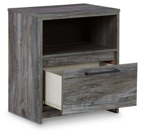 Baystorm King Panel Bed with 2 Storage Drawers with Mirrored Dresser, and Nightstand
