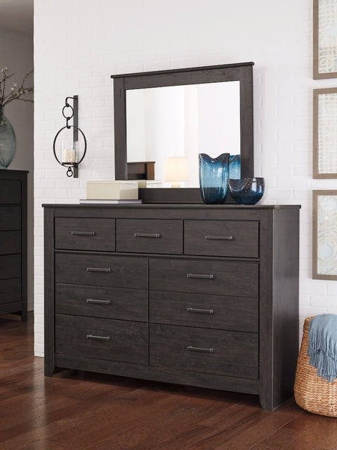 Brinxton Full Panel Headboard Bed with Mirrored Dresser, Chest and Nightstand