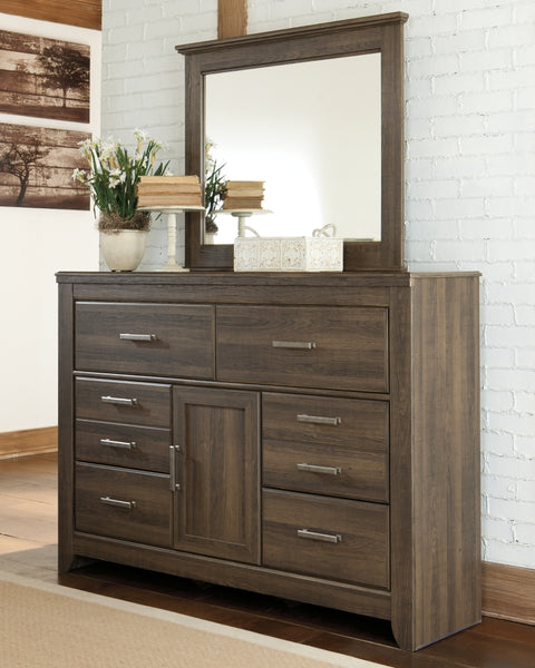 Juararo King/California King Panel Headboard Bed with Mirrored Dresser and Chest