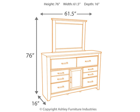 Juararo King Panel Bed with Mirrored Dresser