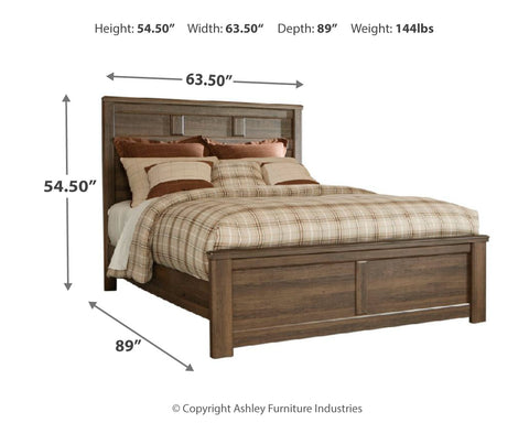 Juararo Queen Panel Bed with Mirrored Dresser, Chest and 2 Nightstands