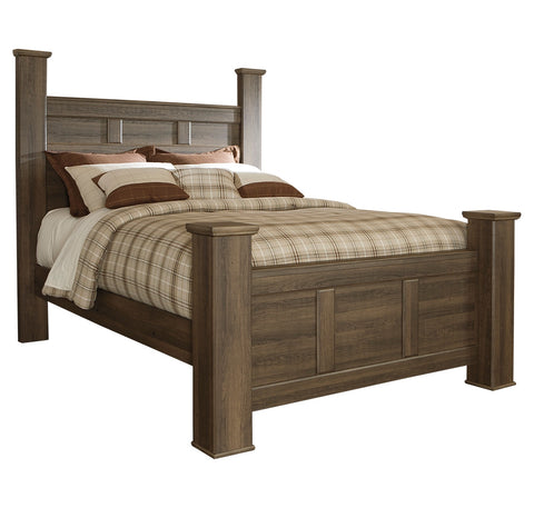 Juararo Queen Poster Bed with Mirrored Dresser and 2 Nightstands