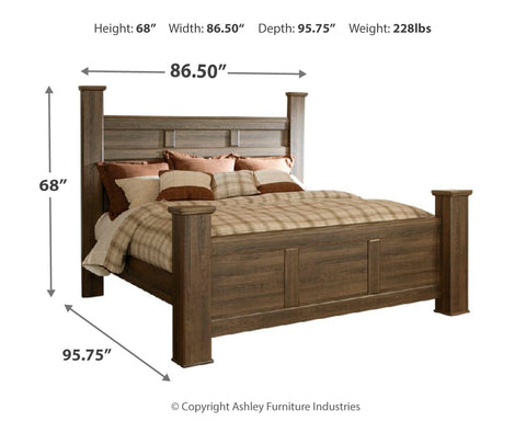 Juararo California King Poster Bed with Mirrored Dresser, Chest and Nightstand