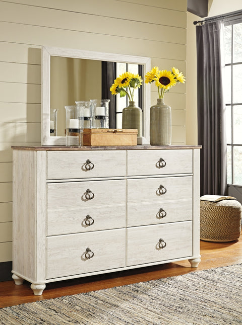 Willowton King Panel Bed with Mirrored Dresser, Chest and 2 Nightstands