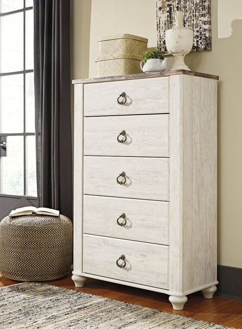 Willowton King Panel Bed with Mirrored Dresser and Chest
