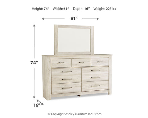 Bellaby King Platform Bed with 2 Storage Drawers with Mirrored Dresser and Nightstand