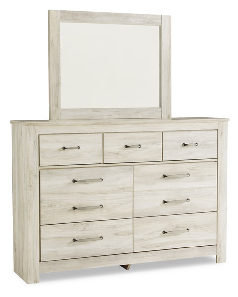 Bellaby Queen Platform Bed with 2 Storage Drawers with Mirrored Dresser