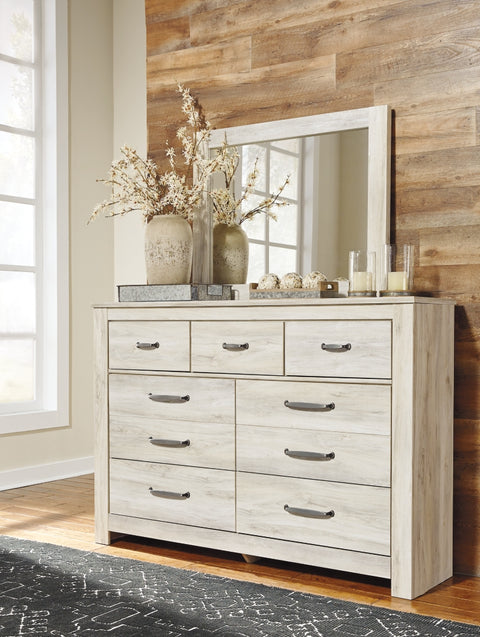 Bellaby Queen Platform Bed with 2 Storage Drawers with Mirrored Dresser and Chest