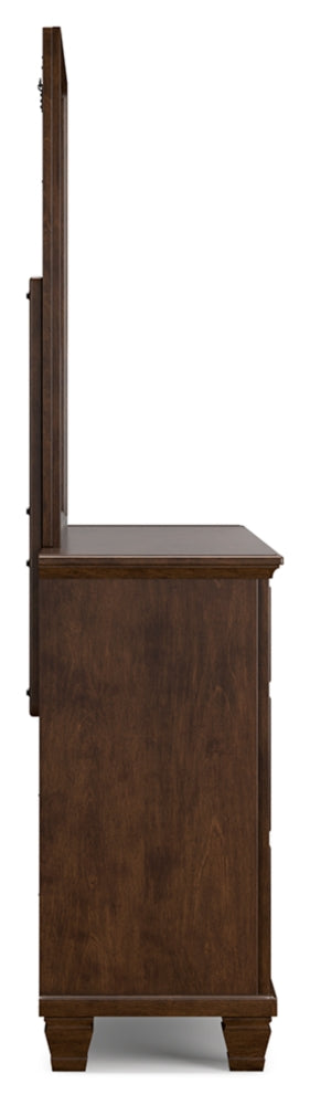 Danabrin Full Panel Bed with Mirrored Dresser and Chest
