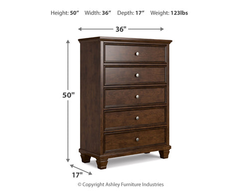 Danabrin California King Panel Bed with Mirrored Dresser, Chest and Nightstand