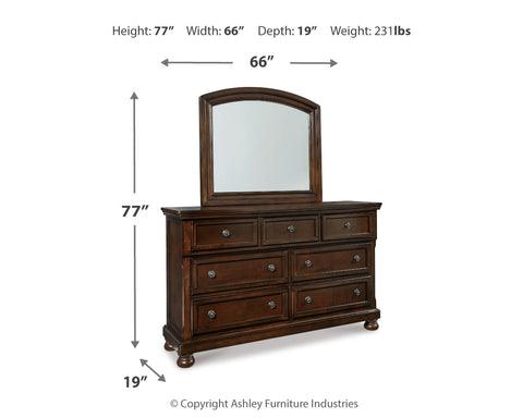 Porter King Sleigh Bed with Mirrored Dresser
