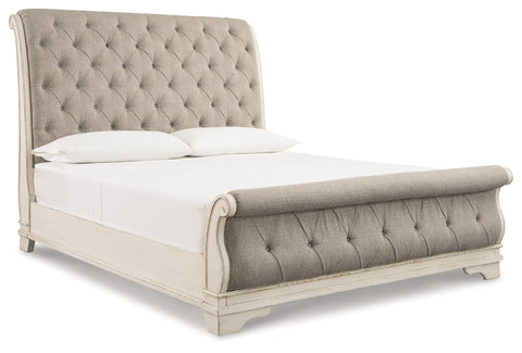 Realyn California King Sleigh Bed with Mirrored Dresser