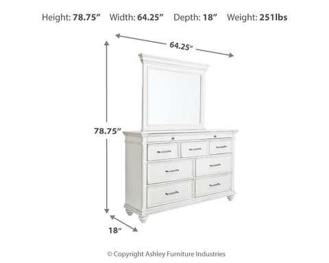 Kanwyn King Panel Bed with Mirrored Dresser and Chest
