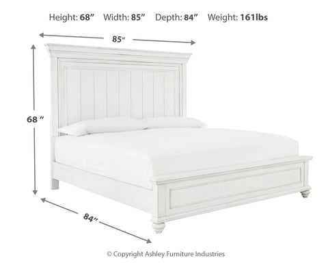 Kanwyn King Panel Bed with Mirrored Dresser, Chest and Nightstand