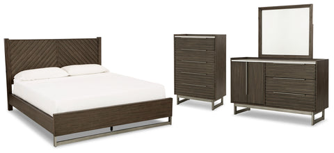 Arkenton Queen Panel Bed with Mirrored Dresser and Chest