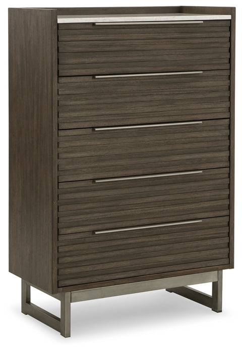 Arkenton California King Panel Bed with Mirrored Dresser, Chest and Nightstand