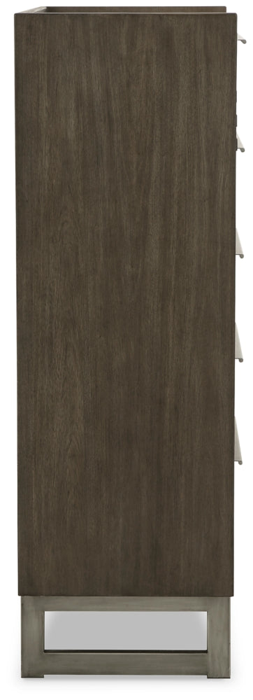 Arkenton California King Panel Bed with Mirrored Dresser, Chest and Nightstand