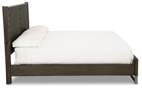 Arkenton California King Panel Bed with Mirrored Dresser, Chest and Nightstand