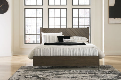 Arkenton California King Panel Bed with Mirrored Dresser, Chest and Nightstand