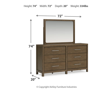 Cabalynn California King Panel Bed with Storage with Mirrored Dresser