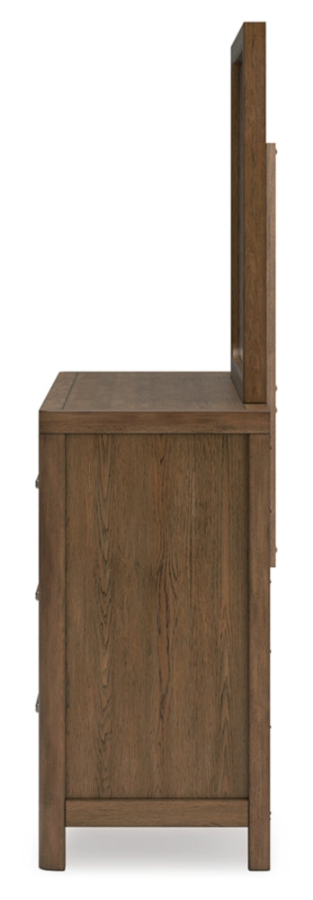 Cabalynn California King Panel Bed with Storage with Mirrored Dresser and Chest