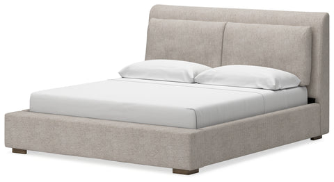 Cabalynn California King Upholstered Bed with Mirrored Dresser